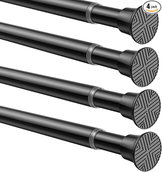 4 Pack Spring Tension Curtain Rod 32-76 inch, Adjustable Expandable Tension Curtain Rod No Drilling, Tension rods for Window Doorway Kitchen Curtain, Black