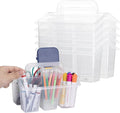 Plastic Caddy With Handle,Protable Classroom Craft Caddy, 6-pack Storage Caddy For Pencil,Pen,Craft Tools (Clear)