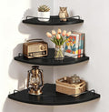 Homode 3 Tier Corner Floating Shelves, Wooden Corner Shelf Wall Mount 9/10/12 Inch with Guardrail, Rounded Hanging Corner Wall Storage Shelving for Bedroom Bathroom Kitchen Office, Black