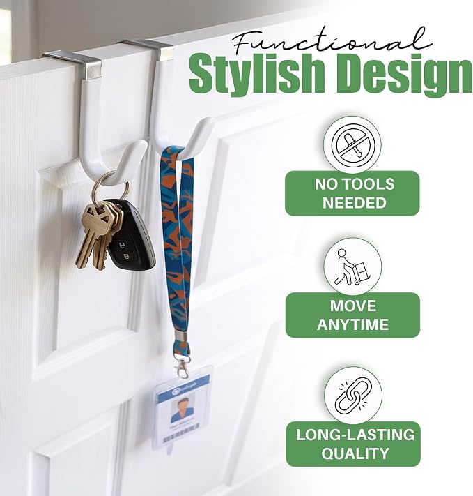 Evelots Over The Door Hooks - 2 Pack - Hangers for Clothes, Towel, Coats, Hats, Handbags - Made of Rubber Coated Steel - Closet, Bathroom, Office