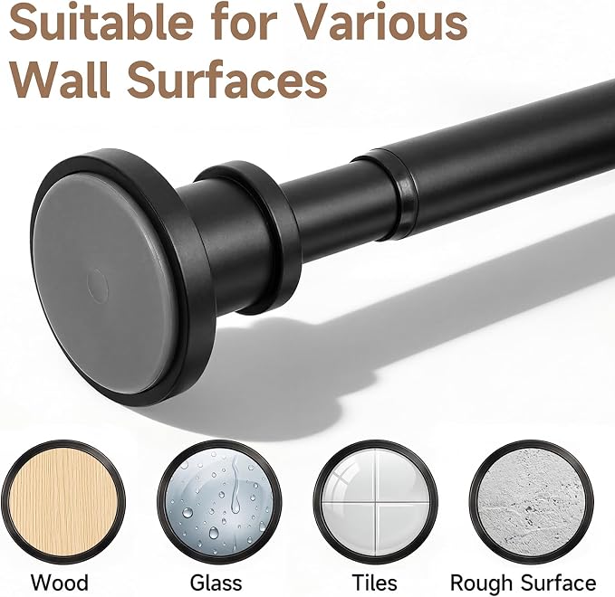 BRIOFOX Black Tension Curtain Rod 24 to 78 Inch(2-6.5ft) - Spring Tension Shower Curtain Rod, No Drilling Tension Rod for Curtains Windows Closet Kitchen
