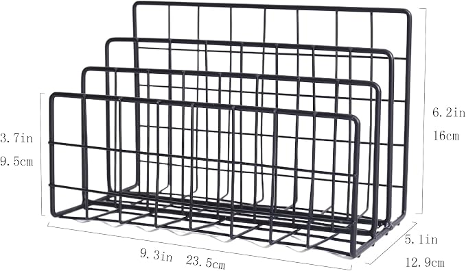 Metal File Organizer, 3 Vertical Sections, Desktop Paper/Mail/Letter/Record Holder, File Folder Holder Stand Rack Sorter for Office Desk Organization and accessories & supplies (Black)