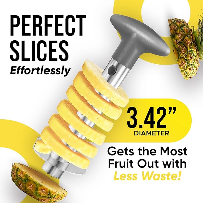 Zulay Kitchen Stainless Steel Pineapple Corer & Slicer – Heavy Duty Pineapple Cutter & Eye Removal Tool – Effortless Core Remover Tool with Sharp Reinforced Blade & Ergonomic Handle - Gray