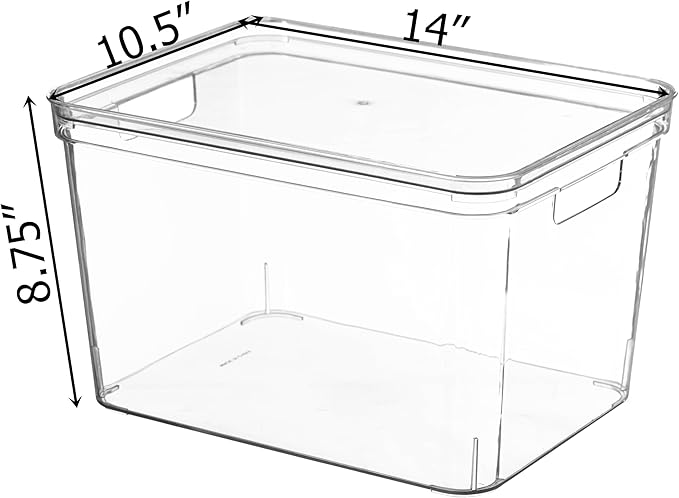 Basicwise Set of 3 Large Clear Storage Containers with Lid For Kitchen Pantry Cabinet & Fridge Storage For Organizing Snack Produce Supplies Or Essentials Durable Bin For Home Apartment Or Office Use