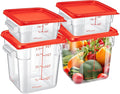 Barydat 4 Pcs Square Food Storage Containers with Lids Measurement Scales, 2qt & 4qt Clear Plastic Stackable Containers for Dough Proofing Baking Kitchen Restaurant and Pantry Organization(Red)