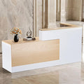 Ceridwen L-Shaped Large Wooden Reception Desk, Modern Front Desk Reception Counter with Lockable Drawers, Storage & Keyboard Tray for Office Lobby Checkout (Left-Oak & White, 71''L x 34''W x 41''H)