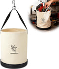1 Pack 15" x 12" Canvas Tool Bucket Bag, Heavy Duty 150 Lbs Load Capacity, Truck Tool Organizer with Plastic Bottom Metal Hook for Linemen Electricians & Construction Workers (White)
