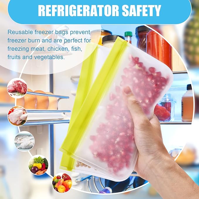 Food Storage Freezer Bags- 24 Pack Leakproof (8 Reusable Gallon Bags + 8 Reusable Sandwich Bags + 8 Reusable Snack Bags) for Meat Fruits and Vegetables.