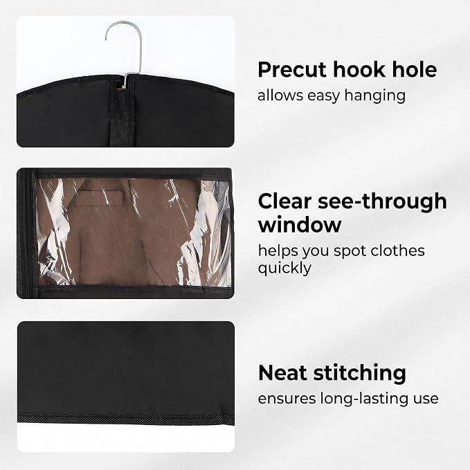50Inch Garment Bags Covers, Black Hanging Clothes Bag, Suit Cover Bags with Clear Window for Hanging Closet Clothes Storage and Travel (1, Black, 50 inch)