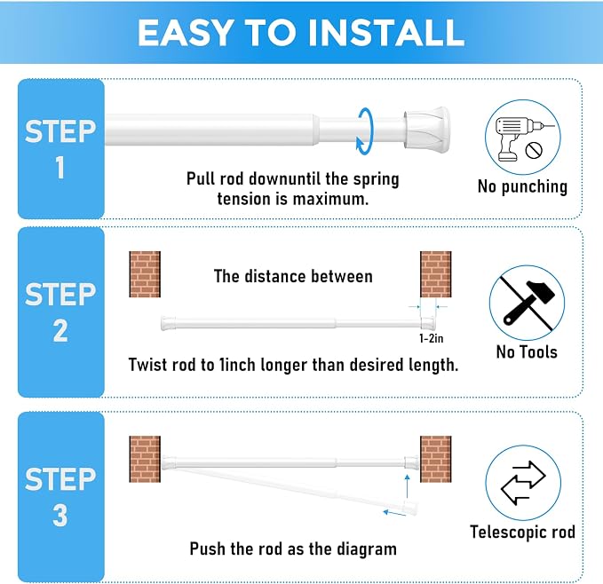 3 Pack Small Tension Rod 26-39 Inch White Tension Curtain Rod Adjustable Spring Curtain Rods No Drilling Expandable Pressure Curtain Rods for Windows,Closets,Doorway,Kitchen