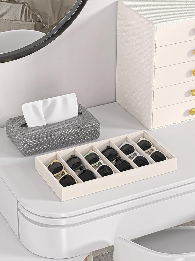 Sunglass Organizer Tray,Eyeglass Storage for Multiple Glasses,Jewelry and Sunglasses Drawer Organizer (Beige 2)