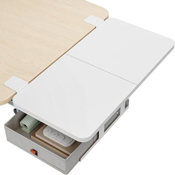 PEGZONE Desk Extender Tray, 24" x 12", with Storage Drawer, Medium, White | Desk Extension, Clamp on Desk Shelf, Clamp on Keyboard Tray for Office and Home, Workstation Organizer