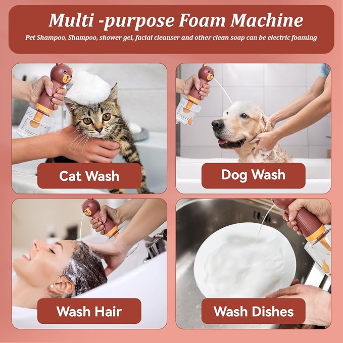 Electric Foaming Shampoo Dispenser for Dog and Cat Bathing, Rechargeable Soap Dispenser for Pet Bathing, Bathroom, Kitchen Sink, Toilet Cleaning