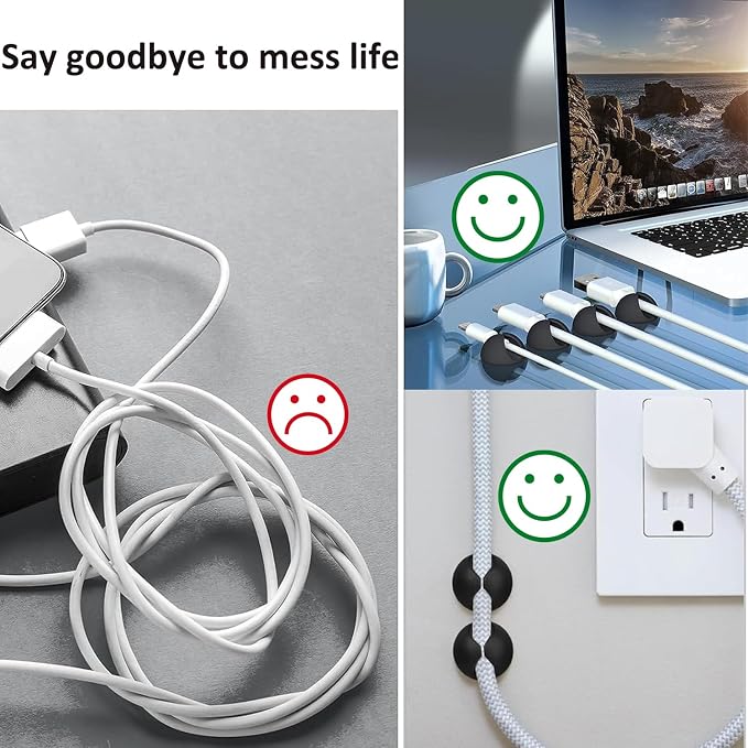 Cord Holder Cable Clips, 12PCS Self-Adhesive Wire Management Keeper Cord Organizer Charger Holder for Desktop USB Charging Cable Nightstand Power Cord Mouse Cable Wire PC Office Home (White)