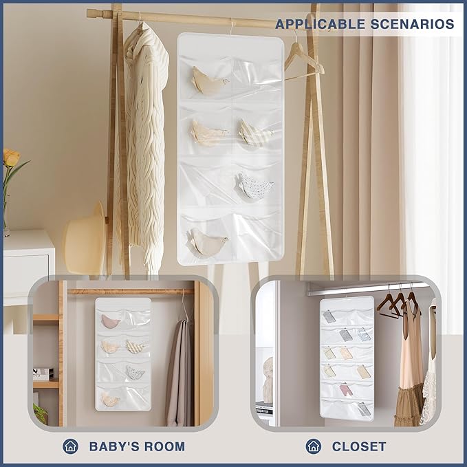 26-Pocket Hanging Organizer for Socks, Underwear, Bras, and Leggings, Dual-Sided Closet Storage for Lingerie and Kids’ Clothing, White