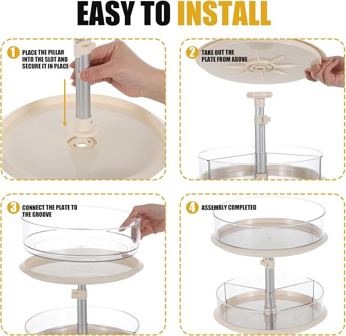 2 Tier Lazy Susan Turntable Organizer for Medicine Cabinet, 11 Inch White Rotating Spice Rack for Countertop, Pantry, Bathroom, Clear Large Storage for Bottles and Jars