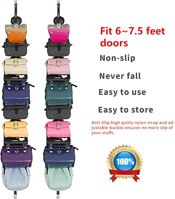 Bag-Organizer-Rack for Door-Hanger Purse-Holder - 20 Hooks for Handbags 2Pcs (Black, 2PCS(Fit Door Thickness 1.3-1.5"))