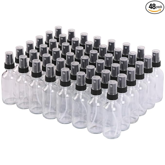 NOOEEISS Clear Glass Small Spray Bottles 2 oz 48 Packs,Fine Mist Sprayer Pretty Finish,Refillable Containers mini spray bottles for Cleaning Solutions and Skin Care (Clear 48Pack)