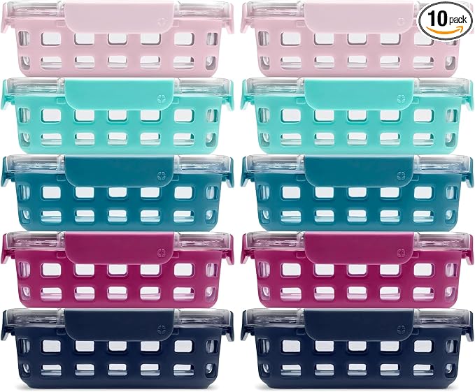 Ello Duraglass 3.4 Cup Meal Prep 10Pc,Set,Glass Food Storage Container with Silicone Sleeve and Airtight BPA-Free Plastic Lids,Dishwasher,Microwave & Freezer Safe,Evening Orchard,5 Count (Pack of 2)