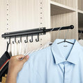 BaiNong Valet Rod for Closets Pull Out 16.5" Black with 6 Hooks | Closet Valet Rod Slide Out for Closets, Laundry Rooms, RVs Space-Saving