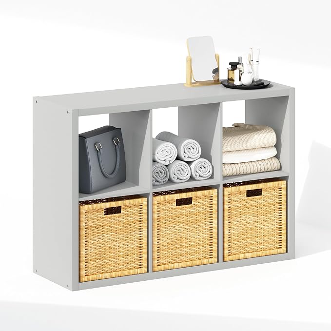 Furinno Cubic Extra Thick 6-Cube Closet Organizers and Storage, Light Grey | 14.6 x 30 x 44 in, Open Shelf Closet Storage, Closet Organizer, for Wardrobe, Bedroom, Living Room