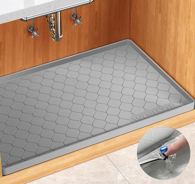 Winisok Silicone Under Sink Mat 31" x 22", kitchen Essentials and Gadgets, Shelf liner and Cabinet Protector, Home Organizers and Storage, Waterproof Bathroom Tray