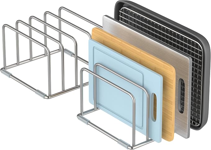 Cutting Board Holder Stand, Chopping Board Organizer Rack with 304 Stainless Steel, Cookie Sheet Storage Organizer, 1.0 & 1.2 Inch Wide Slots (2 Pack)