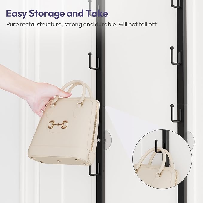SWTYMIKI Over the Door Purse Organizer - 2 Packs Wall Mounted Purse Rack with 5 Hooks Design, Hanging Handbag Organizer Storage Holds up to 10 Bags, Bag Rack for Closet, Door (Black)
