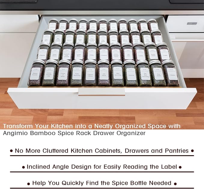 Bamboo Spice Rack Drawer Organizer - 8 Pieces Set- 10" Wide Per Piece - Combine Pieces Into 20" Wide Rack (10" or 20")