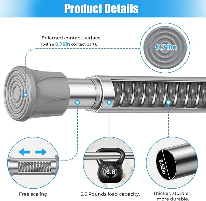 Spring Tension Curtain Rods 17-28 Inch Silver 2 Pack | No-drill & tool-free setup. Fits windows, kitchens, doorways. Rust-resistant, great for light curtains.