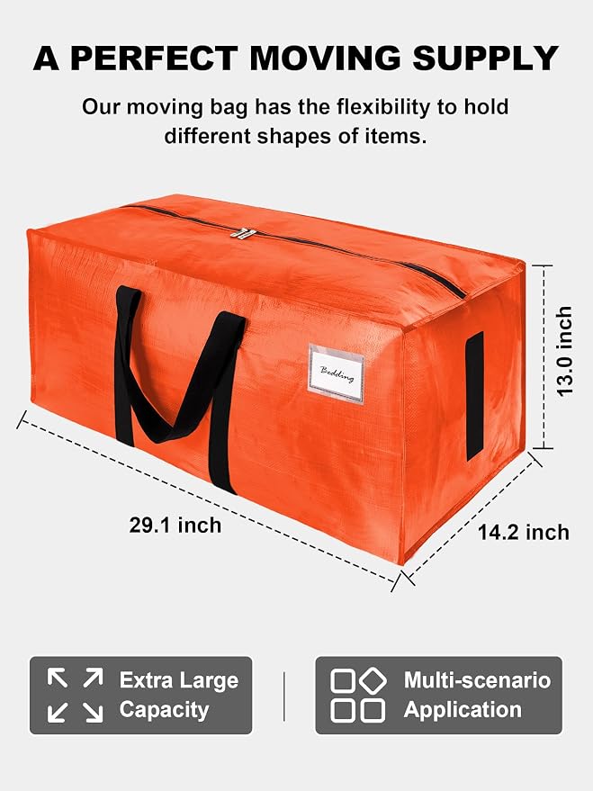 HOMESURE Supports 200lbs Heavy Duty Moving Bags - Strong Zipper & Wrap-Around Handles - Water-Resistant Storage Totes, Durable Alternative to Moving Boxes - 12 Pack - Orange