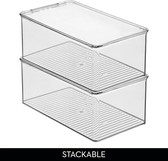 iDesign Stackable Shoe Box with Hinged-Lid, Clear | For Wedges or Sandals, Made in USA