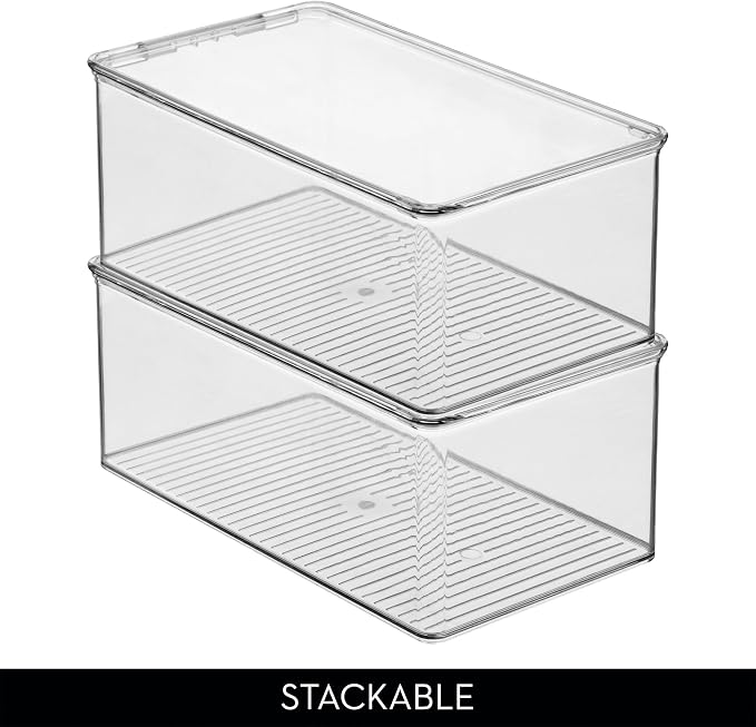 iDesign Stackable Shoe Box with Hinged-Lid, Set of 2, Clear | For Wedges or Sandals, Made in USA