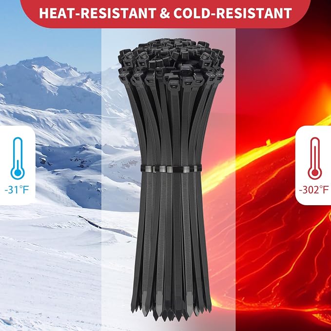 Zip Ties Heavy Duty, BethTie 500 Pack (8Inch) Black Cable Ties, Self-Locking Plastic Wire Ties with 120lb Tensile Strength, Black Nylon Zip Ties for Indoor
