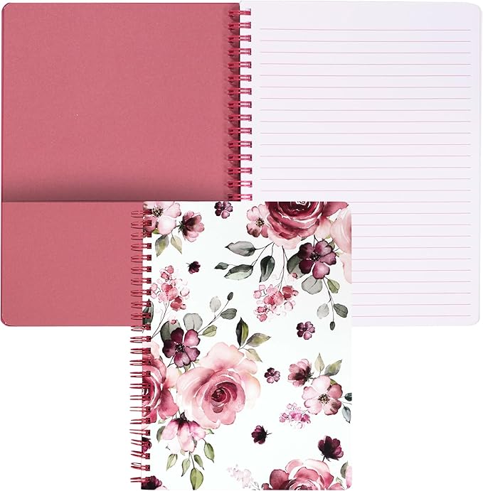 Steel Mill & Co Cute Mini Spiral Notebook, 8.25" x 6.25" Journal with Durable Hardcover and 160 Lined Pages, Rose Floral