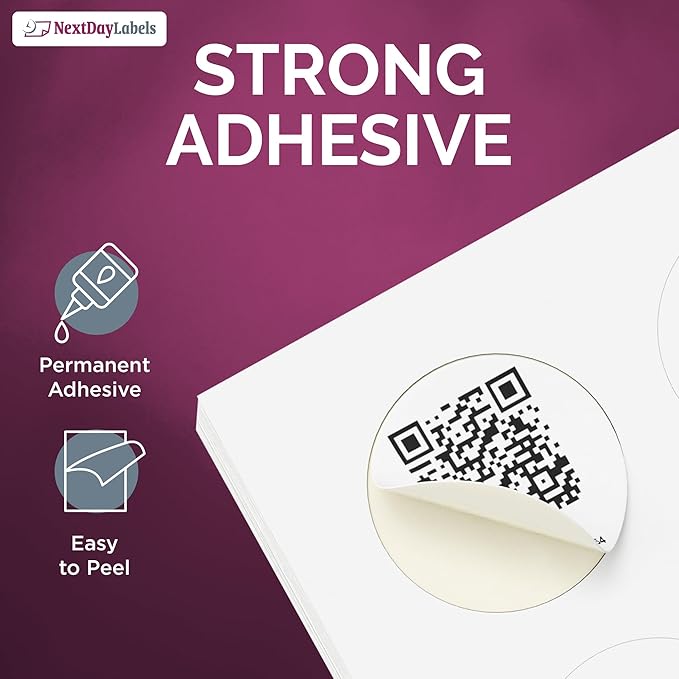 NextDayLabels 2 Inch Round Circle Stickers White for Bleeds Laser Inkjet - 12 Per Sheet Self-Adhesive Candle Jar Product Lids Made in USA - 1200 Labels