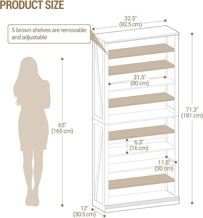 Hzuaneri Shoe Storage Cabinet,10 Tiers Farmhouse Tall Shoe Cubby Organizer | Freestanding Shoe Cabinets, Wooden Shoes Rack with Cubby, 36-40 Pairs, for Entryway, Living Room, White SR59203X