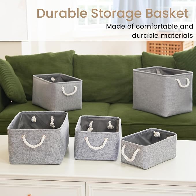 Large Storage Baskets- 16x12x12 inch Storage Bins for Shelves and Closet Organizing, Foldable Fabric Bin for Home Organization Clothes and Laundry (3-Pack, Gray)