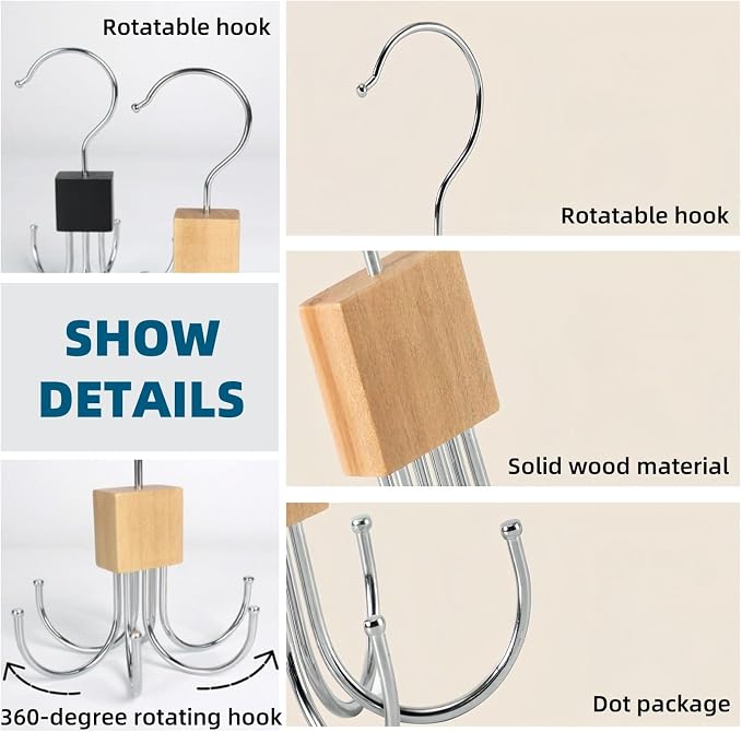 ANIS·KEBBR 360° Rotatable Storage Hook for Belts Ties Scarves Silver, 2Pcs