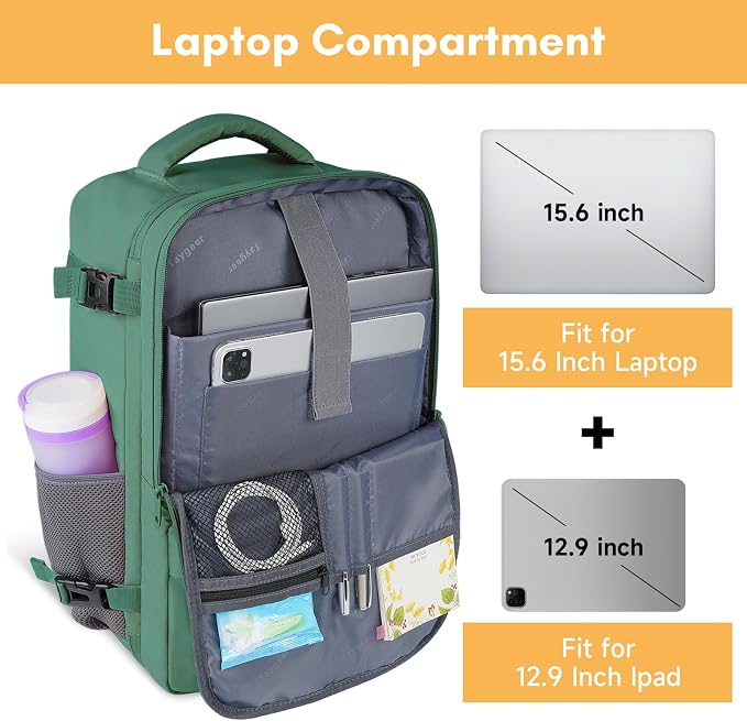 Taygeer Travel Backpack for College Woman, Backpack for 15.6 inch Laptop | Lightweight TSA Friendly Bag for Women with Water Bottle Holder, Back Pack Carry On Luggage for friend Gym Sport,Green