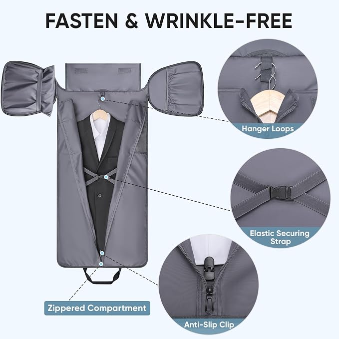 BALEINE Travel Garment Bag, Travel Suit Bag for Men, Water Resistant Carry on Garment Bag for Hanging Clothes, Garment Duffel Bag for Travel Business (Gray-Convertible)