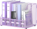5 Vertical Compartments Magazine Holder, Metal Binder Organizer, Purple | Space-Saving Desktop Storage, Built-In Label Holders, Anti-Slip Feet, Sized for Binders, Folders, Magazines and Files