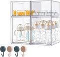 Baby Bottle Organizer with Hooks - 4 Pack Stackable Storage Drawer | Baby Bottle Organizers and Storage, Clear Acrylic Multipurpose Bottle Storage for Countertop