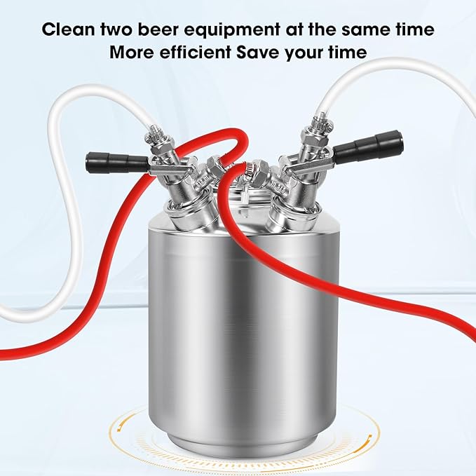 2.5 Gallon Beer Line Cleaner Keg, Keg Cleaning Kit with 2 D Spears for D Coupler, 304 Stainless Steel Kegerator Line Cleaning Kit, Keg Line Cleaning Kit with Handle Used for Beer Line Cleaning