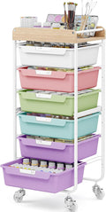 SYKIARIOL Rolling Cart with 6 Drawers, Utility Storage Cart with Labeling Ice Cream Color Drawer for Classroom, Kids Room, Dorm, School, Storage Study Arts Craft Sewing Supplies Organizers