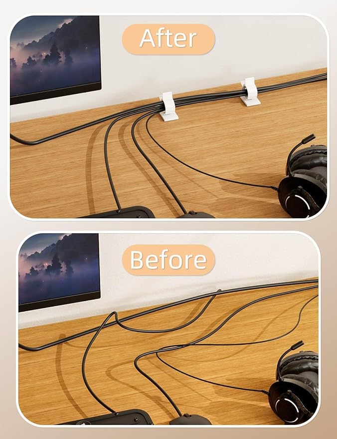 Viaky White Cord Clips Self Adhesive, 30Pack Cable Clamps Adjustable Wire Holder Electric Cord Organizer for Car Home Office Desk Wall Nightstand Computer