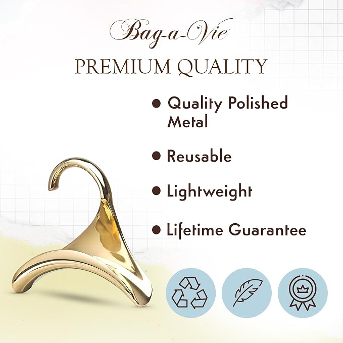 Bag-a-Vie Gold Metal Hangers Combo Pack 6 (3 Purse Hangers + 3 Clothes Hangers) Closet Organizer Set for Handbags, Coats & Suits