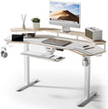 EUREKA ERGONOMIC Standing Desk with Keyboard Tray, Large Music Studio Gaming Desk, Wing Shaped Sit Stand Table 72'', LED Convertible Shelves, Dual Motor&Slot, Maple