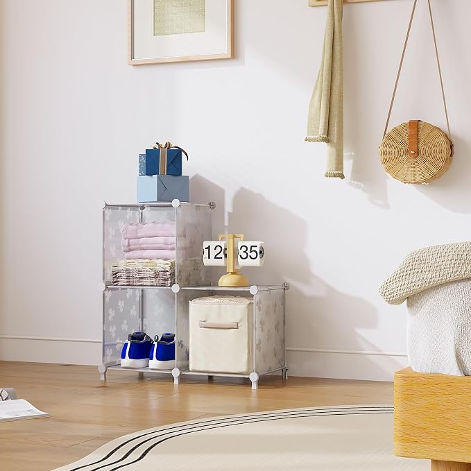 UNKU Cube Storage Organizer, 3 Cube Closet Organizer Storage Shelves, DIY Stackable Bookcase, Clothes Organizer Shelf for Closet, Bedroom, Living Room, Cabinet, Home, Office, Translucent
