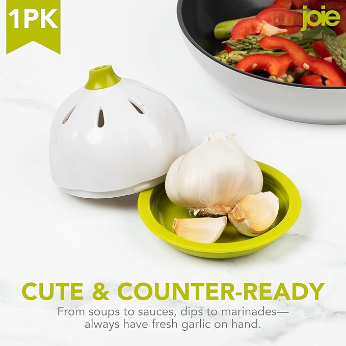 Joie Garlic Keeper, Vented Pod Saver for Firm, Fresh and Odorless Storage, Holds Full Head or Leftover Cloves, Twist to Lock Container, Compact Design for Counter, BPA-Free